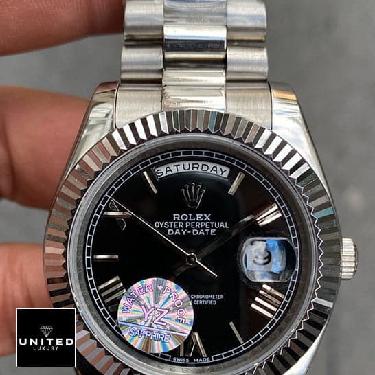 Rolex Day Date II Presidential Black Roman Dial 218239 Silver Jubilee Replica