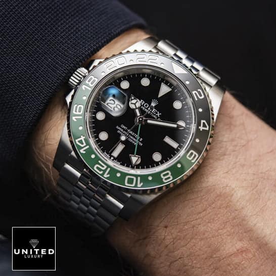 Rolex Gmt-Master II Black Dial Replica above the wrist