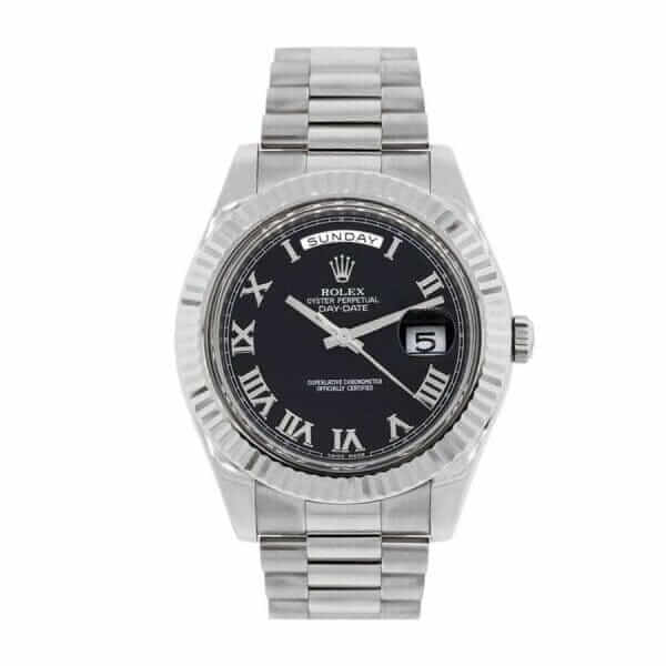 rolex-white-gold-day-date-ii-presidential-black-roman-dial-218239-replica