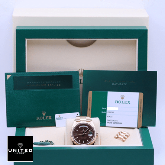Rolex Day-Date 228235 Chocolate Replica box and warranty card