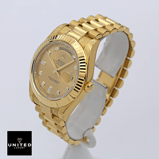 Rolex Day-Date II 218238 Yellow Gold Crown Pusher Replica Right Side