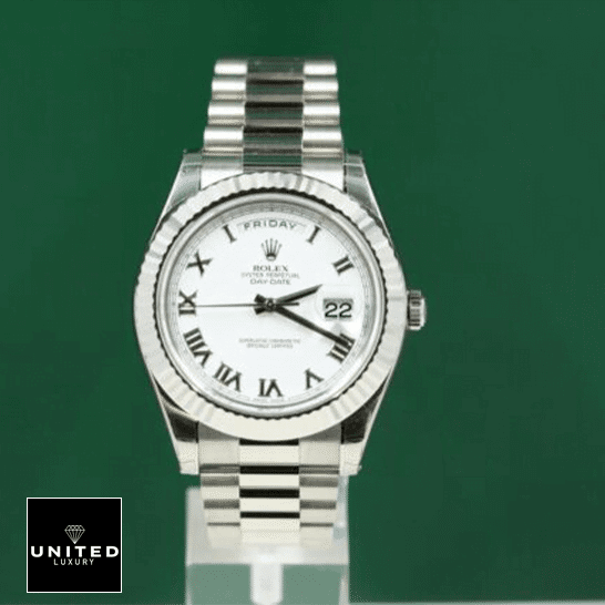 Rolex Day-Date II 218239 White Dial Replica & Green background