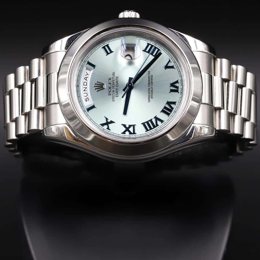 Rolex Day-Date II Stainless Steel Ice Blue Roman Dial 218206 Replica