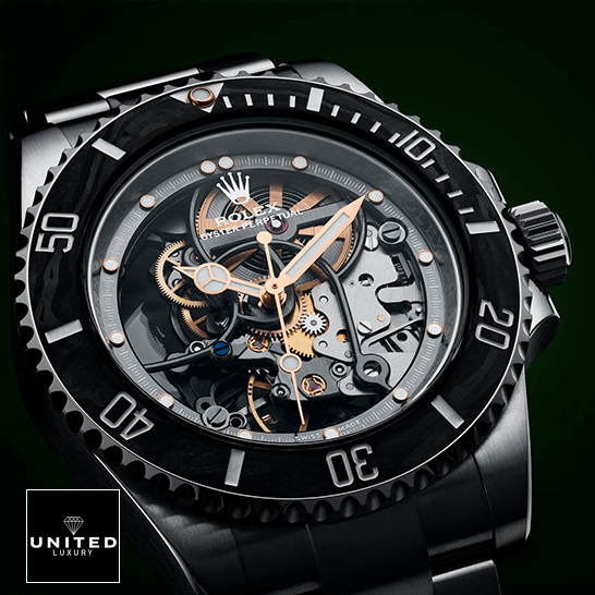 Rolex Skeleton Dial Steel 114200 Replica black background