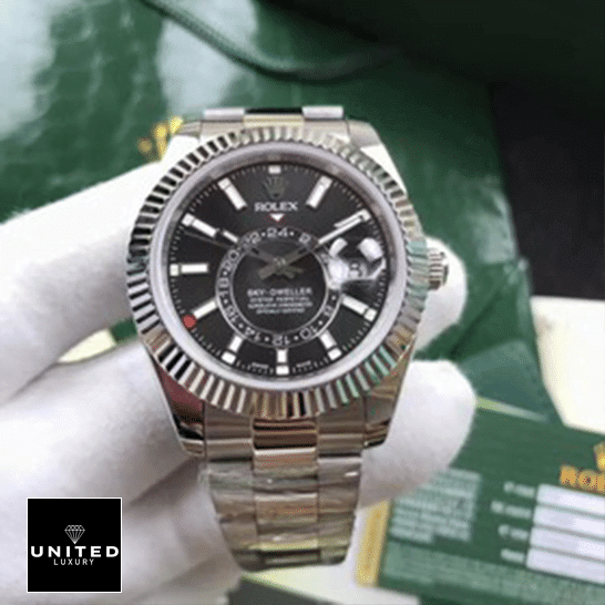 Rolex Sky-Dweller Black Dial 326934 Fluted Bezel Oyster Replica