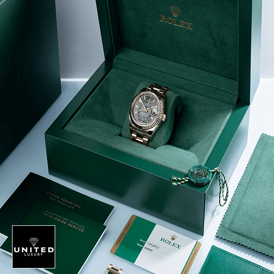 Rolex Sky-Dweller 326935-0007 Rhodium Dial Replica & Guarantee Card in the Green Rolex BOX