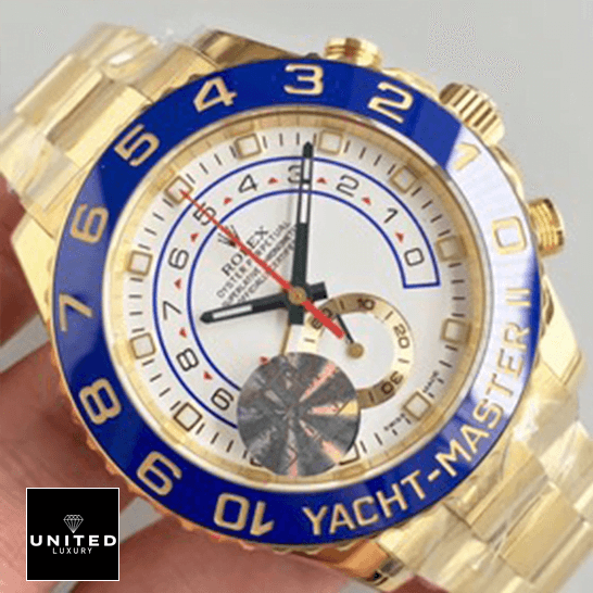 Rolex Yatch Master 116688 II Yellow Gold White Dial Replica on the ahnd